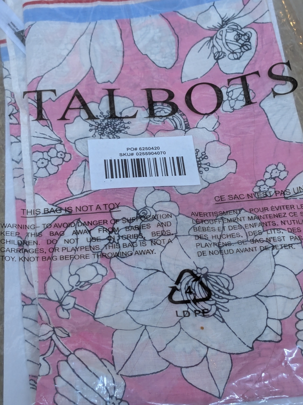 Talbots 100% Cotton Pink Floral Scarf.